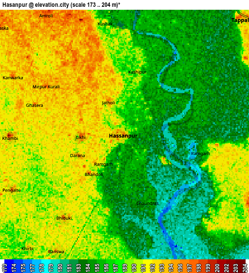 Zoom OUT 2x Hasanpur, India elevation map