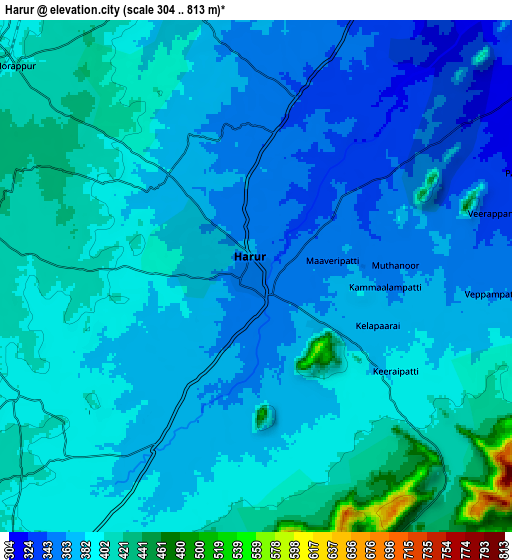 Zoom OUT 2x Harūr, India elevation map