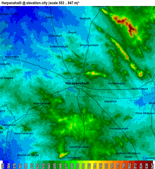 Zoom OUT 2x Harpanahalli, India elevation map