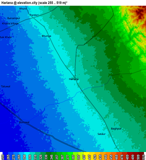 Zoom OUT 2x Hariāna, India elevation map