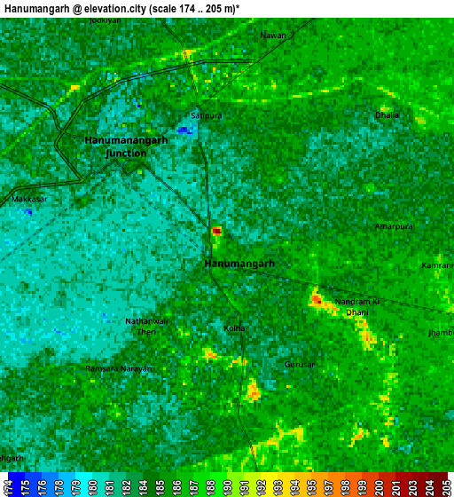 Zoom OUT 2x Hanumāngarh, India elevation map