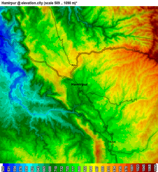 Zoom OUT 2x Hamīrpur, India elevation map