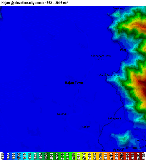Zoom OUT 2x Hājan, India elevation map