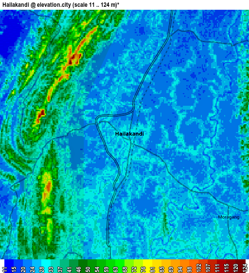 Zoom OUT 2x Hailākāndi, India elevation map