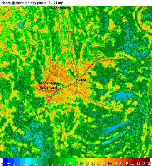 Zoom OUT 2x Hābra, India elevation map