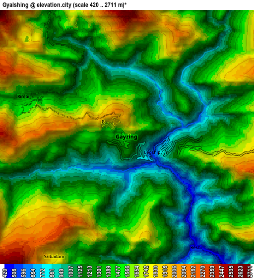 Zoom OUT 2x Gyalshing, India elevation map