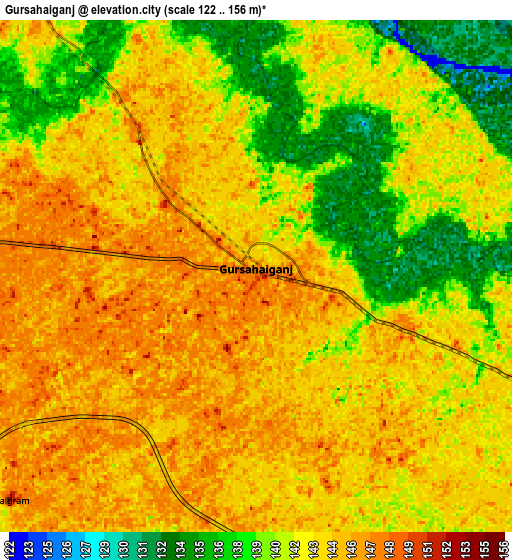 Zoom OUT 2x Gursahāiganj, India elevation map