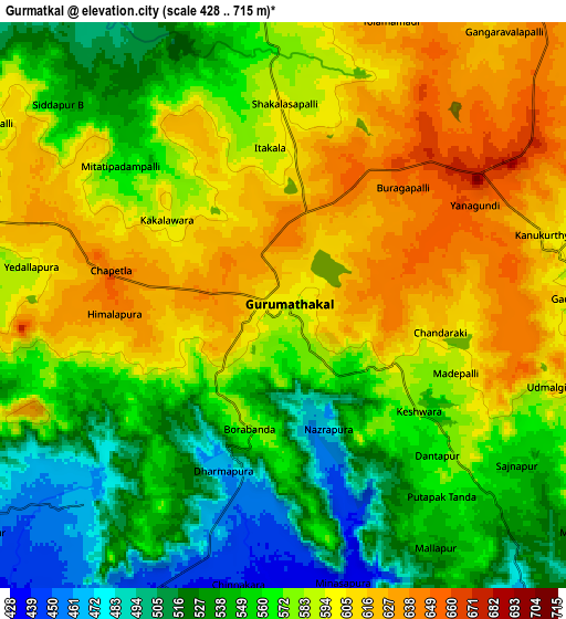 Zoom OUT 2x Gurmatkāl, India elevation map