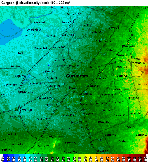 Zoom OUT 2x Gurgaon, India elevation map