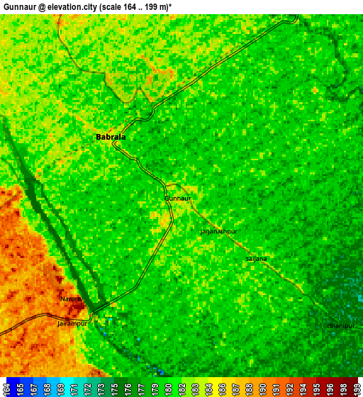 Zoom OUT 2x Gunnaur, India elevation map