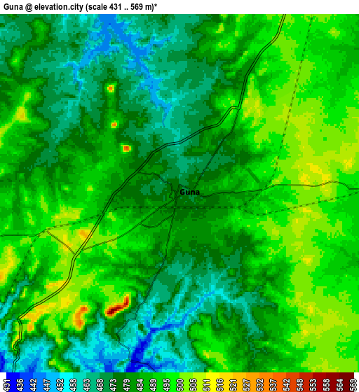 Zoom OUT 2x Guna, India elevation map