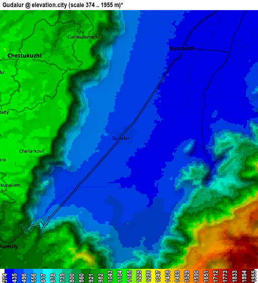 Zoom OUT 2x Gudalur, India elevation map