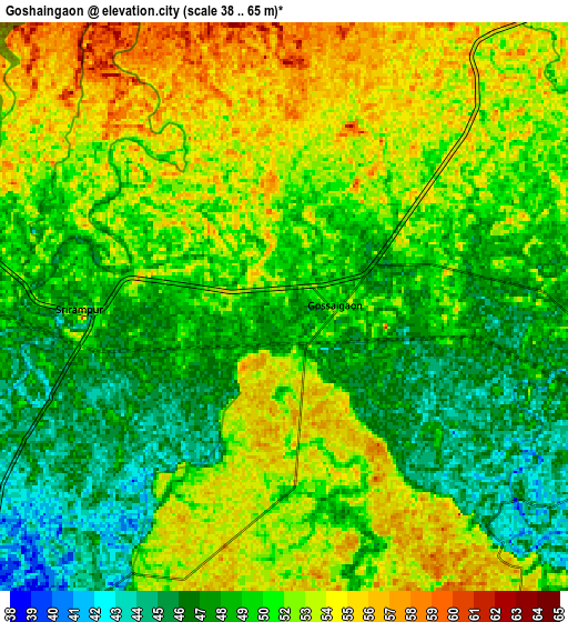 Zoom OUT 2x Goshaingaon, India elevation map