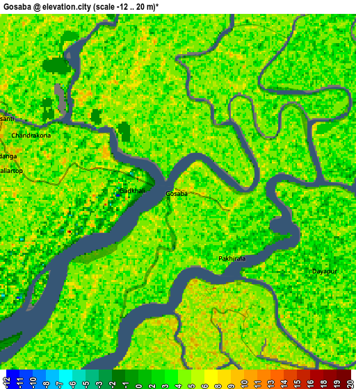 Zoom OUT 2x Gosāba, India elevation map