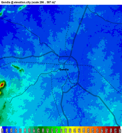 Zoom OUT 2x Gondiā, India elevation map