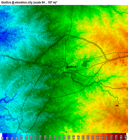 Zoom OUT 2x Godhra, India elevation map