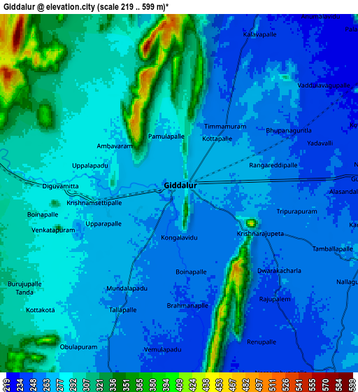 Zoom OUT 2x Giddalūr, India elevation map