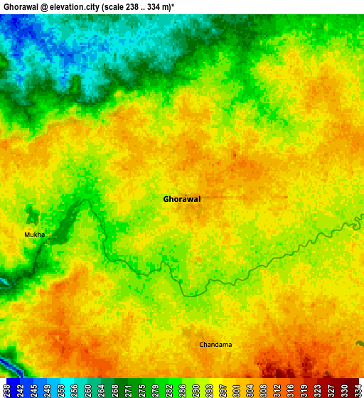 Zoom OUT 2x Ghorāwal, India elevation map