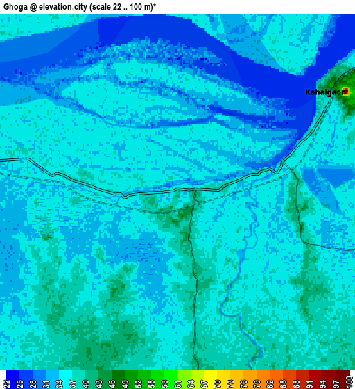 Zoom OUT 2x Ghoga, India elevation map
