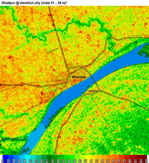 Zoom OUT 2x Ghazīpur, India elevation map