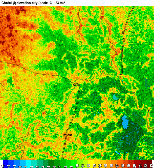 Zoom OUT 2x Ghātāl, India elevation map