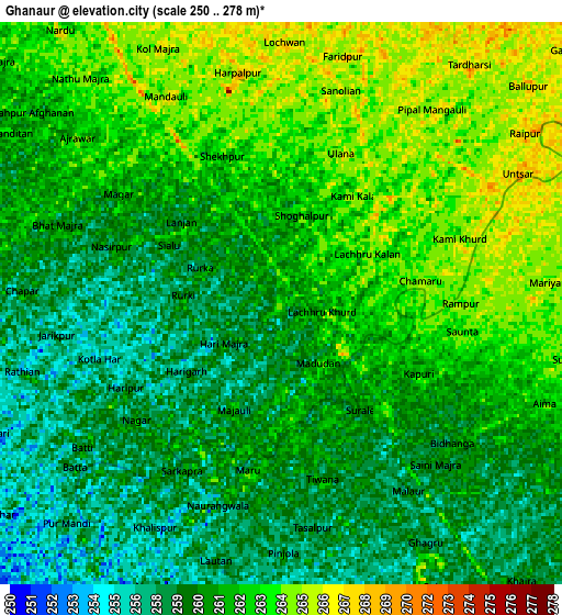 Zoom OUT 2x Ghanaur, India elevation map