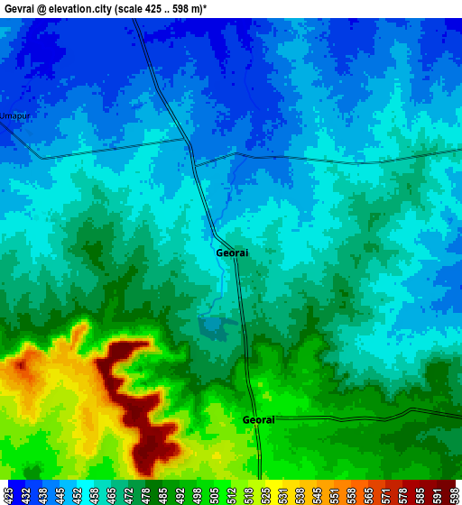 Zoom OUT 2x Gevrai, India elevation map