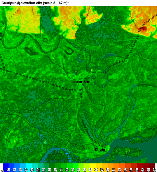 Zoom OUT 2x Gauripur, India elevation map