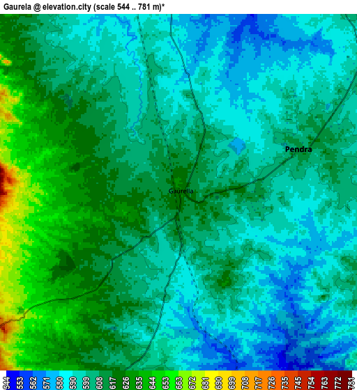 Zoom OUT 2x Gaurela, India elevation map