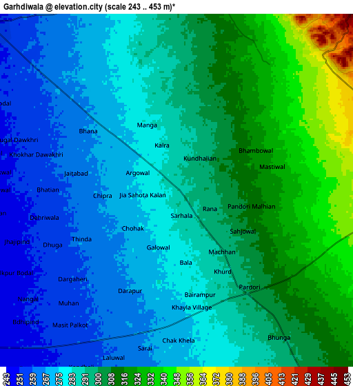 Zoom OUT 2x Garhdiwāla, India elevation map