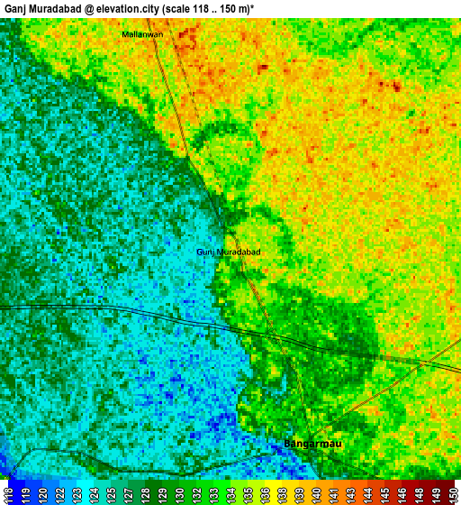 Zoom OUT 2x Ganj Murādābād, India elevation map