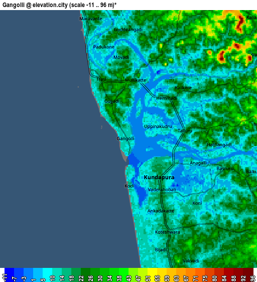 Zoom OUT 2x Gangolli, India elevation map