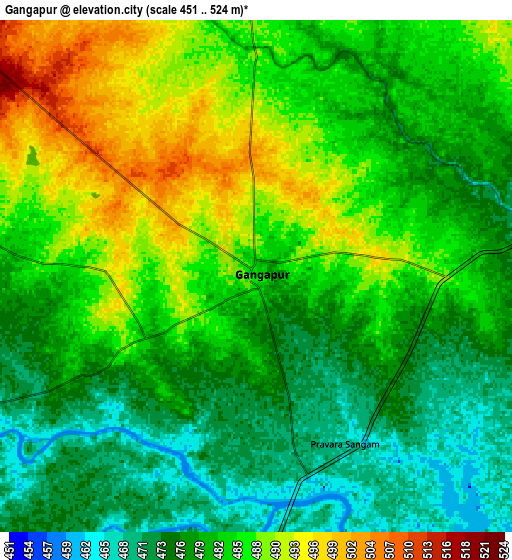 Zoom OUT 2x Gangāpur, India elevation map