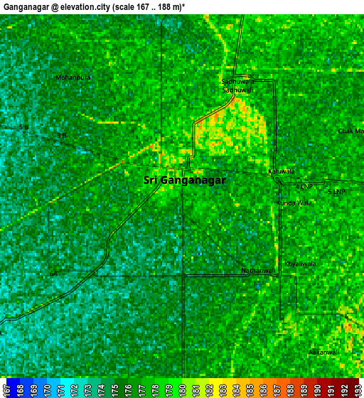 Zoom OUT 2x Gangānagar, India elevation map