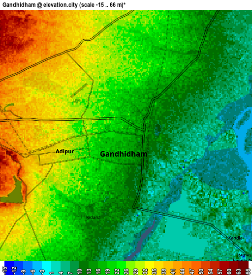 Zoom OUT 2x Gāndhīdhām, India elevation map