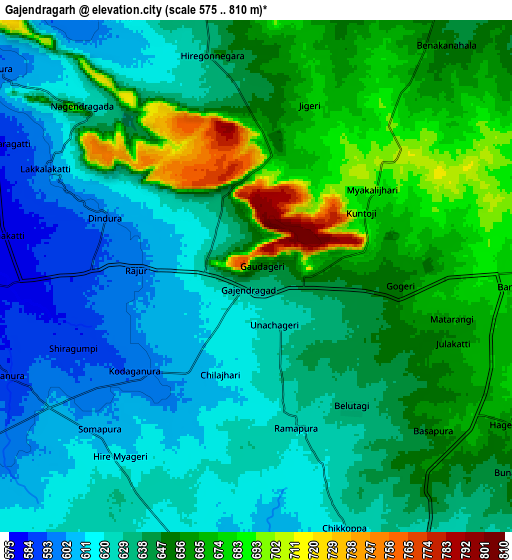 Zoom OUT 2x Gajendragarh, India elevation map