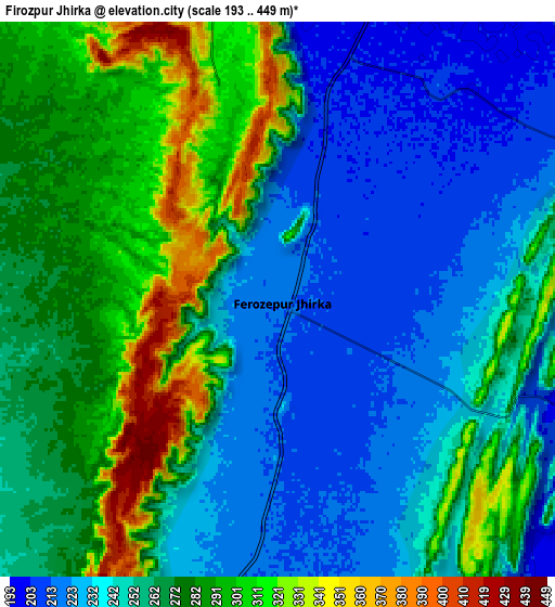 Zoom OUT 2x Fīrozpur Jhirka, India elevation map