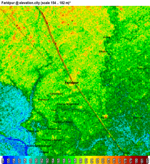 Zoom OUT 2x Farīdpur, India elevation map