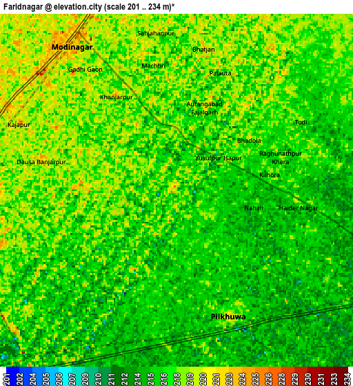 Zoom OUT 2x Farīdnagar, India elevation map