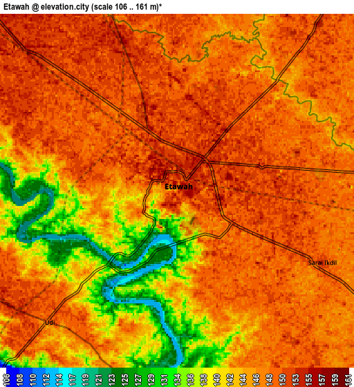 Zoom OUT 2x Etāwah, India elevation map