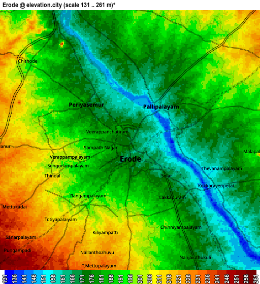 Zoom OUT 2x Erode, India elevation map