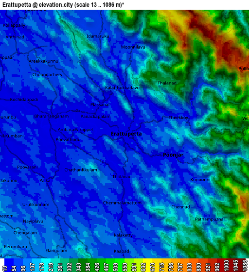 Zoom OUT 2x Erāttupetta, India elevation map