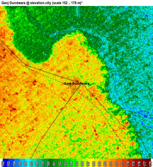 Zoom OUT 2x Ganj Dundwāra, India elevation map