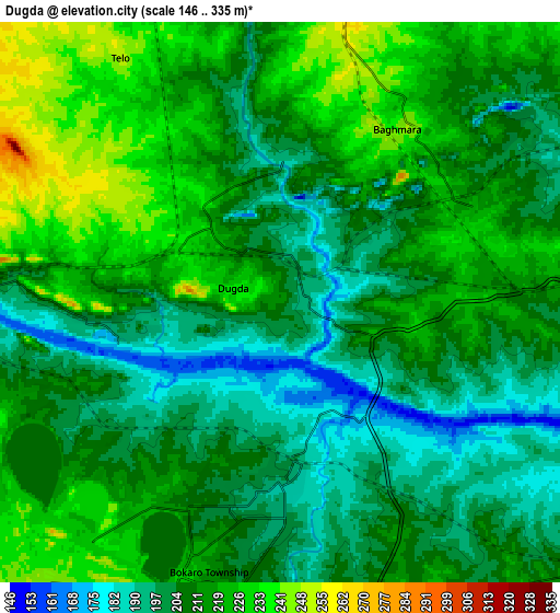 Zoom OUT 2x Dugda, India elevation map