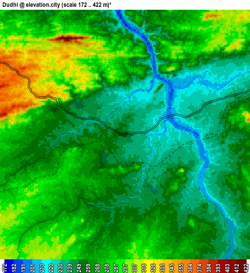 Zoom OUT 2x Dūdhi, India elevation map