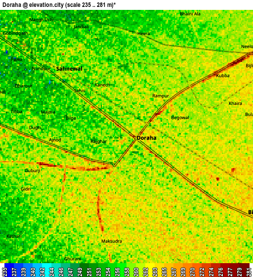 Zoom OUT 2x Dorāha, India elevation map