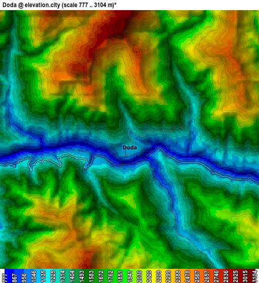 Zoom OUT 2x Doda, India elevation map