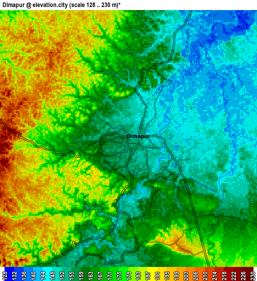 Zoom OUT 2x Dimāpur, India elevation map