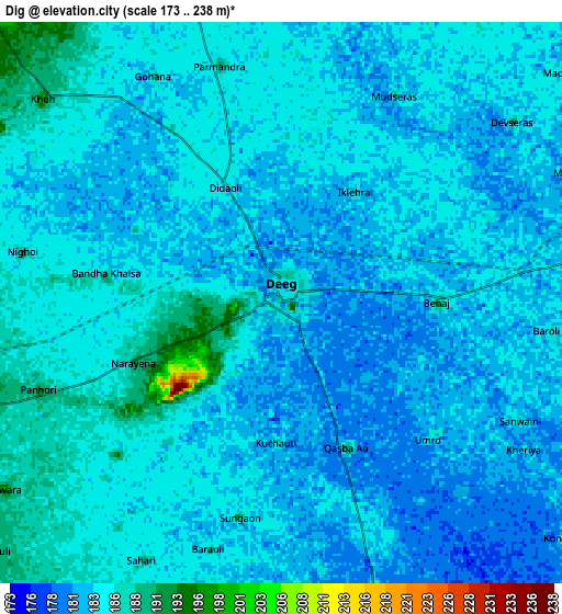 Zoom OUT 2x Dīg, India elevation map