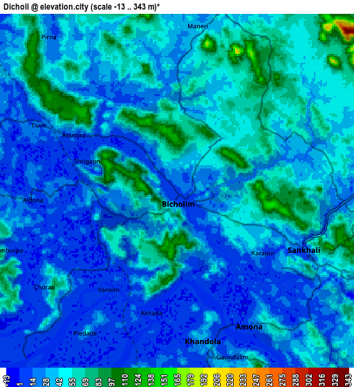 Zoom OUT 2x Dicholi, India elevation map